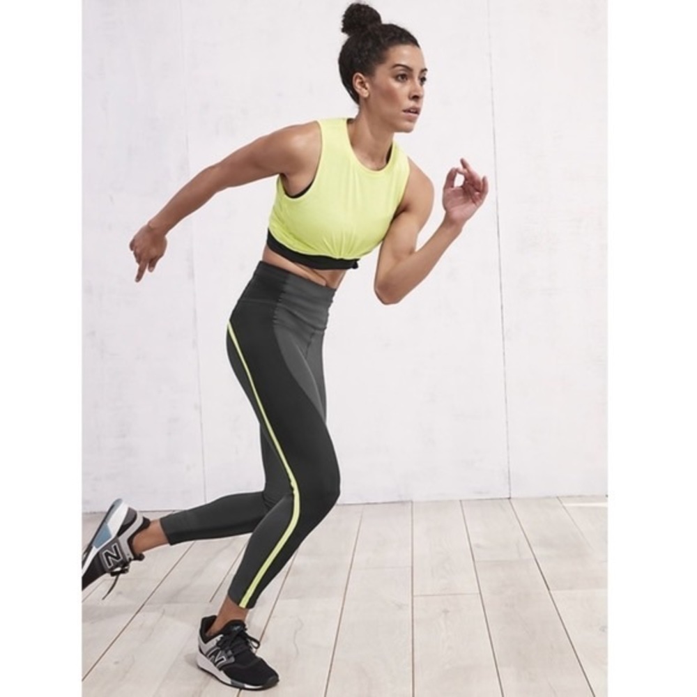 Athleta Spar Colorblock 7/8 Tight Green Black